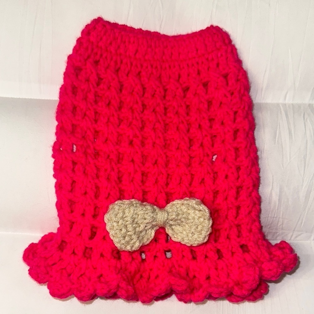 Handmade Pink Crochet dog dress with Bow